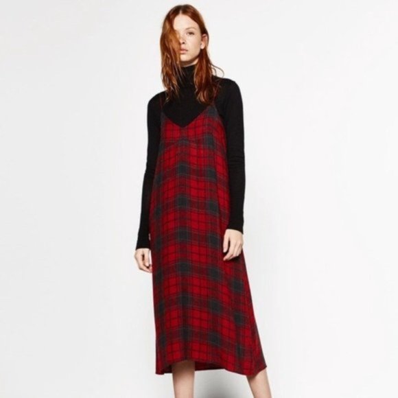 zara red tartan dress